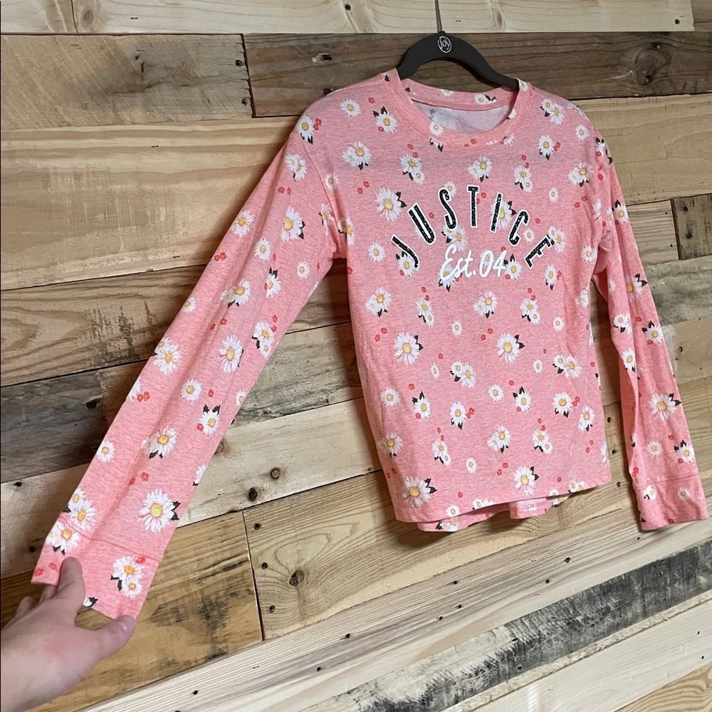 Justice size 10 Pink Floral Lightweight Super Soft Long Sleeve T-Shirt with Logo